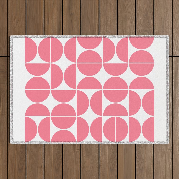 Mid Century Modern Geometric 04 Pink Outdoor Rug Gallery Image 1