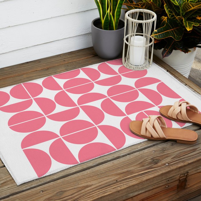 Mid Century Modern Geometric 04 Pink Outdoor Rug Gallery Image 2