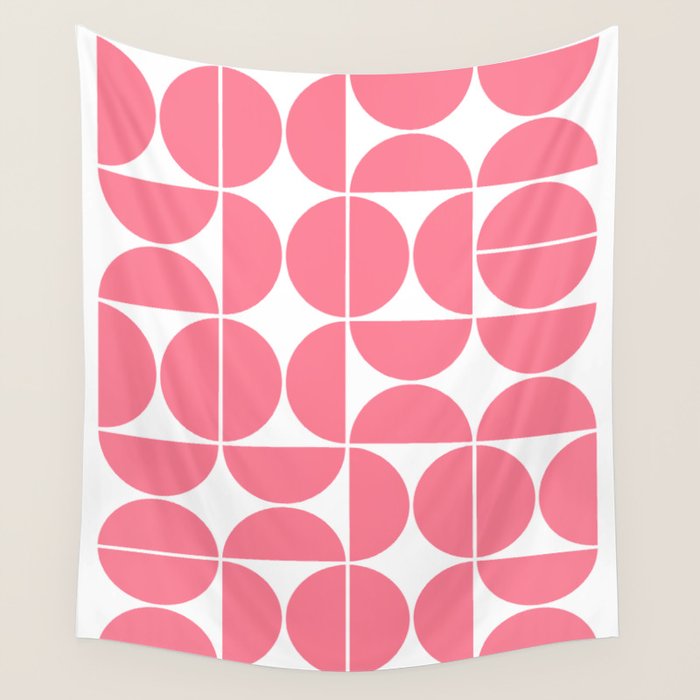 Mid Century Modern Geometric 04 Pink Wall Tapestry Gallery Image 1
