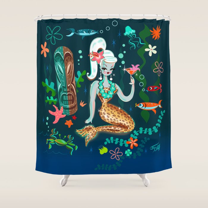 Blonde Leopard Martini Mermaid Shower Curtain Gallery Image 1