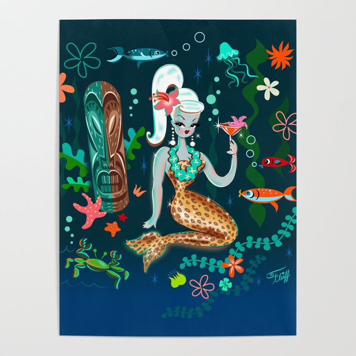 Blonde Leopard Martini Mermaid Poster Gallery Image 4