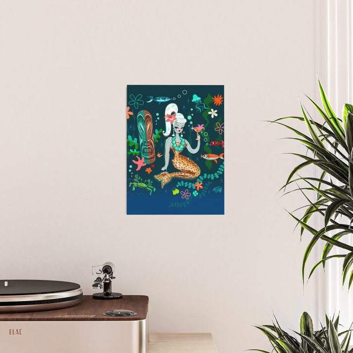 Blonde Leopard Martini Mermaid Poster Gallery Image 2