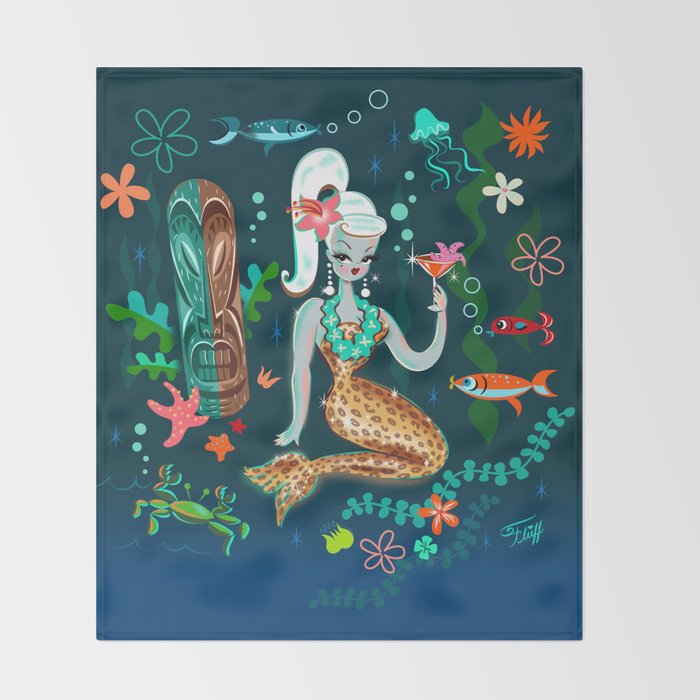 Blonde Leopard Martini Mermaid Throw Blanket Gallery Image 2