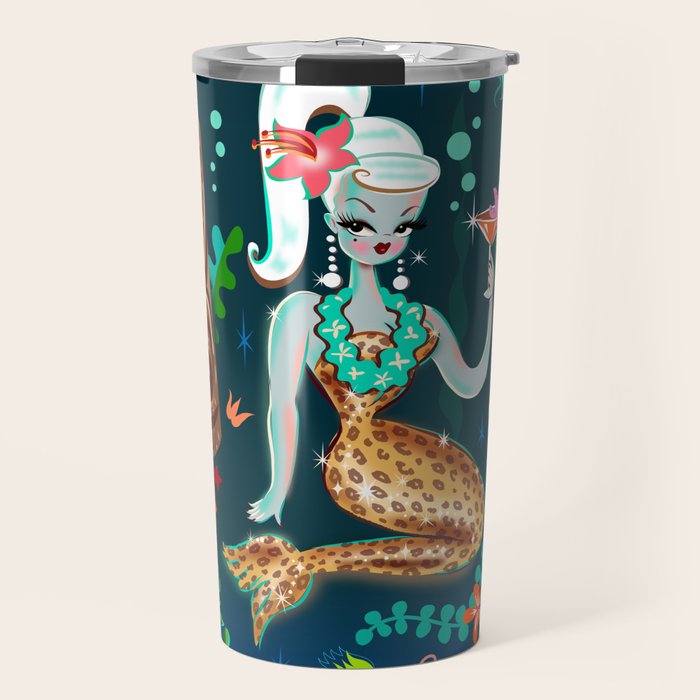 Blonde Leopard Martini Mermaid Travel Mug Gallery Image 1
