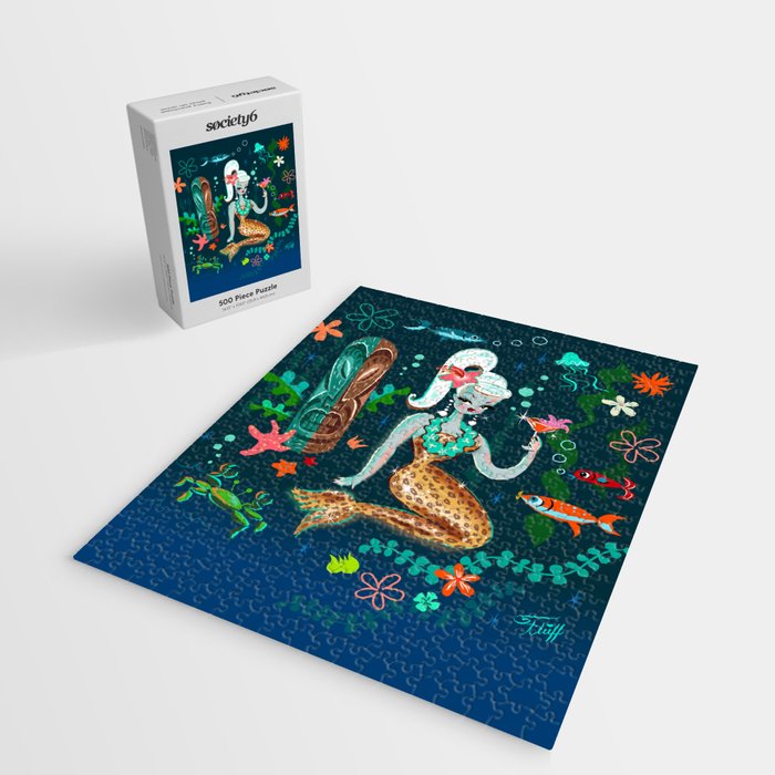 Blonde Leopard Martini Mermaid Jigsaw Puzzle Gallery Image 2