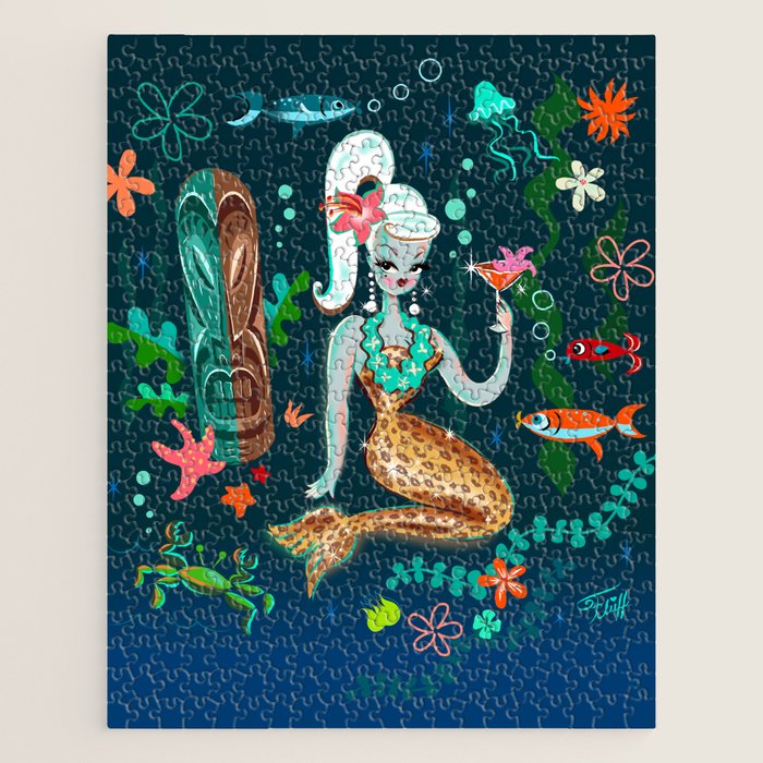 Blonde Leopard Martini Mermaid Jigsaw Puzzle Gallery Image 1
