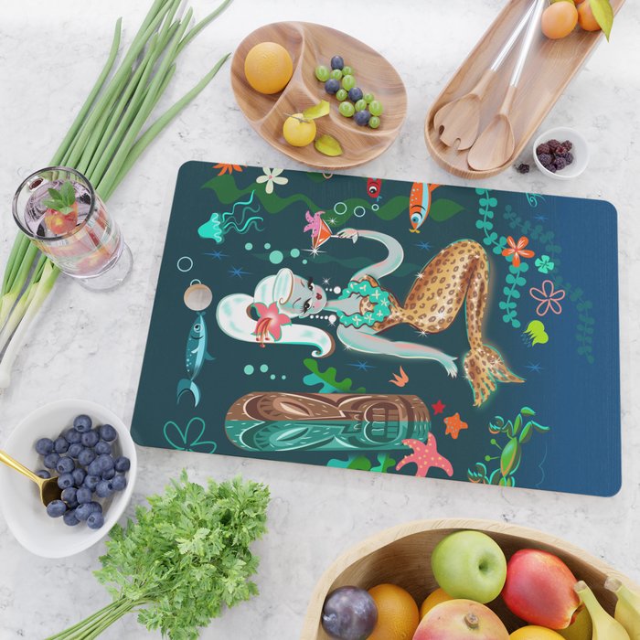 Blonde Leopard Martini Mermaid Cutting Board Gallery Image 2