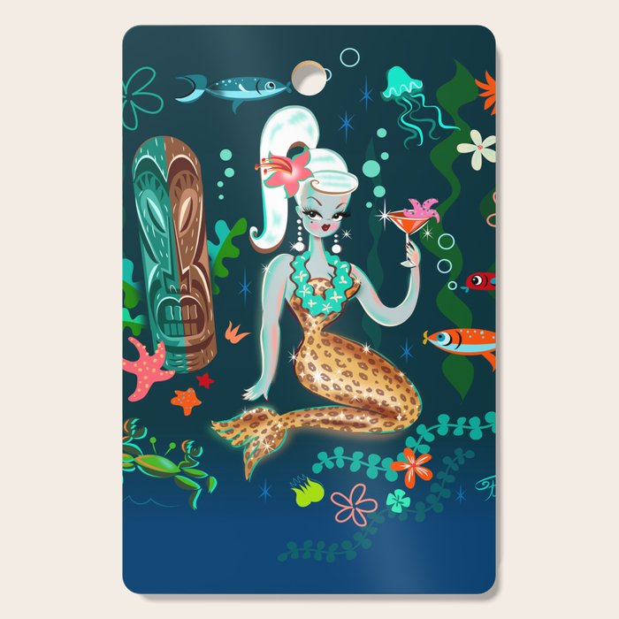Blonde Leopard Martini Mermaid Cutting Board Gallery Image 1