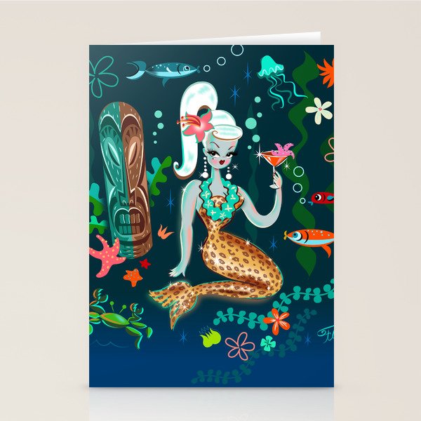 Blonde Leopard Martini Mermaid Stationery Card Gallery Image 2