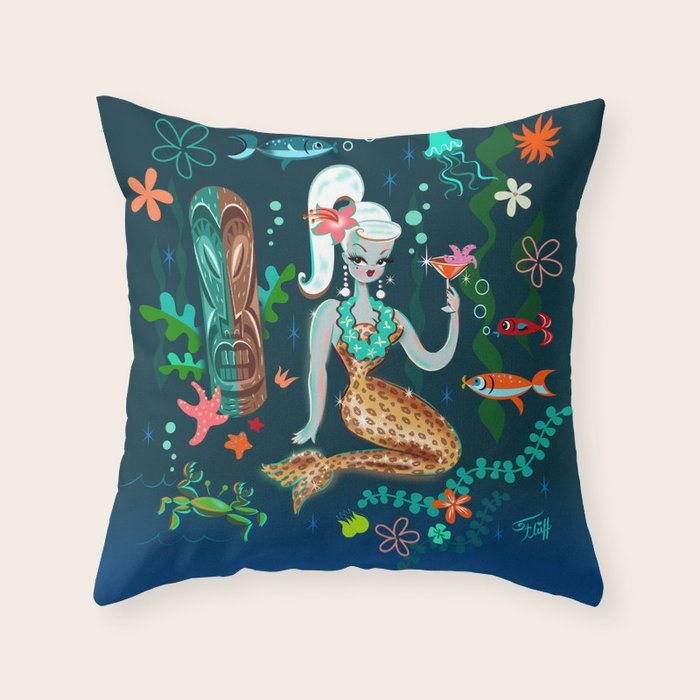 Blonde Leopard Martini Mermaid Throw Pillow Gallery Image 1
