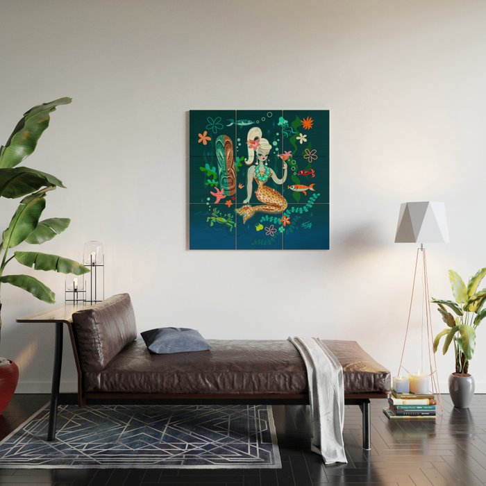 Blonde Leopard Martini Mermaid Wood Wall Art Gallery Image 2