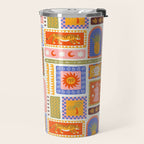Vintage tropical summer patchwork tapestry pattern Travel Mug Gallery Image 2