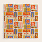 Vintage tropical summer patchwork tapestry pattern Wood Wall Art Gallery Image 1