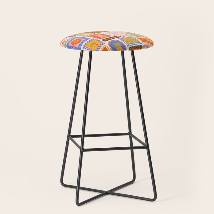 Vintage tropical summer patchwork tapestry pattern Stool Gallery Image 1