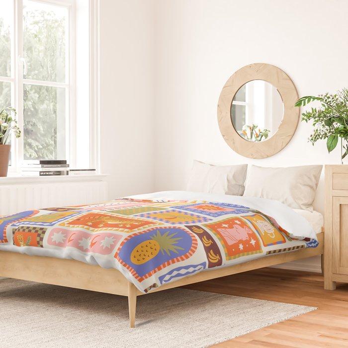 Vintage tropical summer patchwork tapestry pattern Duvet Cover Gallery Image 2
