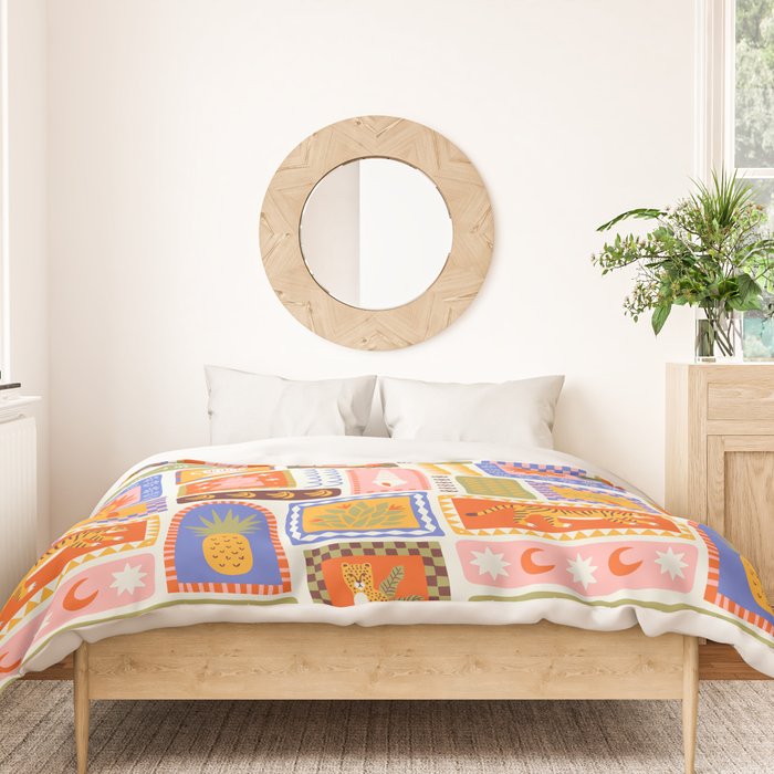 Vintage tropical summer patchwork tapestry pattern Duvet Cover Gallery Image 3