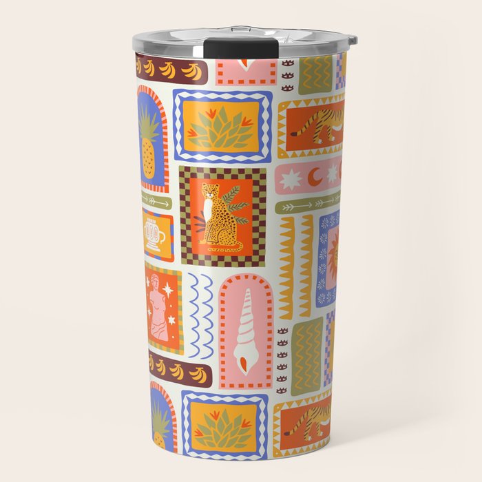 Vintage tropical summer patchwork tapestry pattern Travel Mug Gallery Image 1