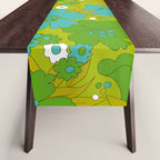 Green, Turquoise, and White Retro Flower Design Pattern Table Runner Gallery Image 1