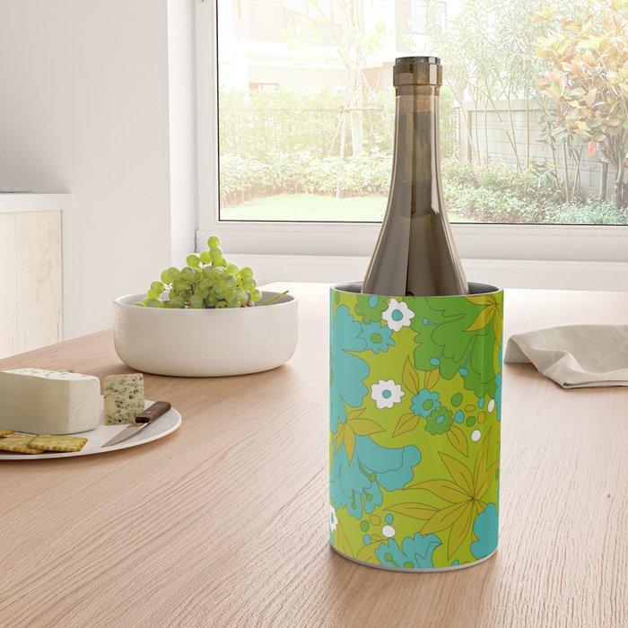 Green, Turquoise, and White Retro Flower Design Pattern Wine Chiller Gallery Image 4