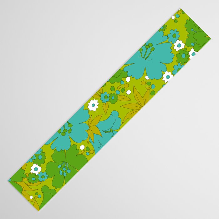 Green, Turquoise, and White Retro Flower Design Pattern Table Runner Gallery Image 3