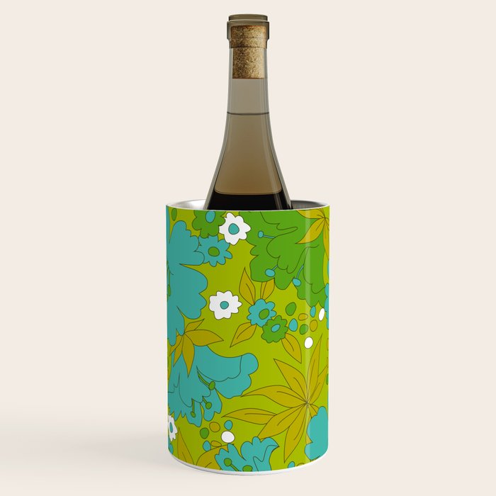 Green, Turquoise, and White Retro Flower Design Pattern Wine Chiller Gallery Image 1