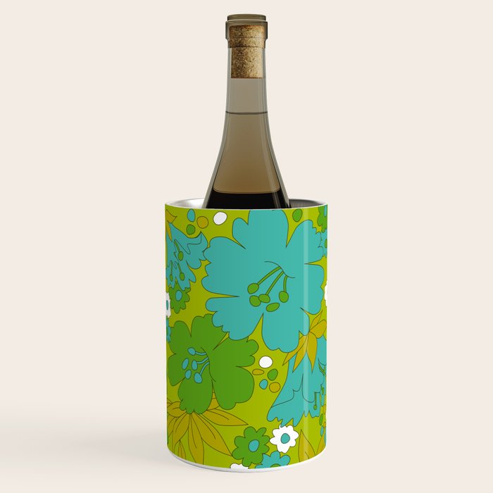 Green, Turquoise, and White Retro Flower Design Pattern Wine Chiller Gallery Image 2
