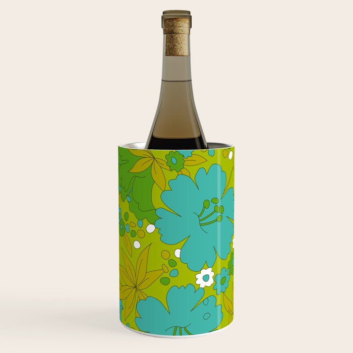 Green, Turquoise, and White Retro Flower Design Pattern Wine Chiller Gallery Image 3