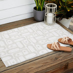 Mid Century Modern Minimalist Piquet Abstract Multi Geometric Pattern in White Tones Outdoor Rug Gallery Image 2