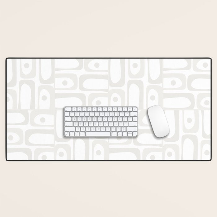 Mid Century Modern Minimalist Piquet Abstract Multi Geometric Pattern in White Tones Desk Mat Gallery Image 1