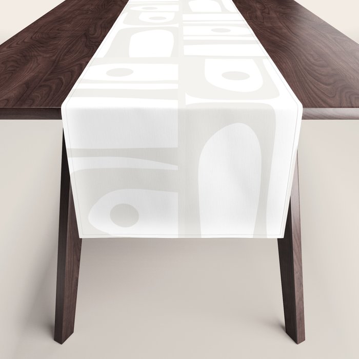 Mid Century Modern Minimalist Piquet Abstract Multi Geometric Pattern in White Tones Table Runner Gallery Image 1