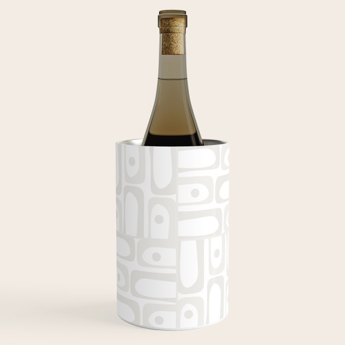 Mid Century Modern Minimalist Piquet Abstract Multi Geometric Pattern in White Tones Wine Chiller Gallery Image 3