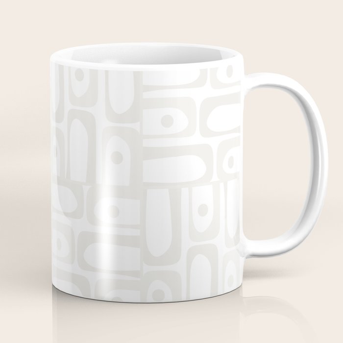 Mid Century Modern Minimalist Piquet Abstract Multi Geometric Pattern in White Tones Coffee Mug Gallery Image 1