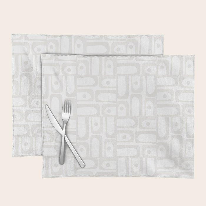 Mid Century Modern Minimalist Piquet Abstract Multi Geometric Pattern in White Tones Placemat Gallery Image 1
