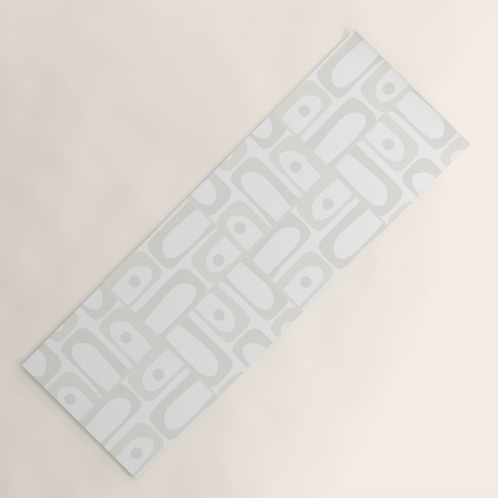 Mid Century Modern Minimalist Piquet Abstract Multi Geometric Pattern in White Tones Yoga Mat Gallery Image 1