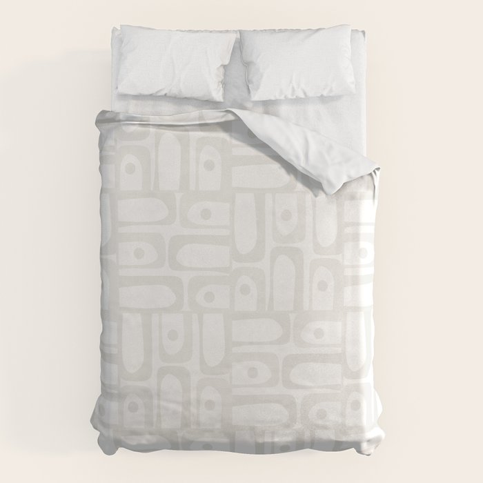 Mid Century Modern Minimalist Piquet Abstract Multi Geometric Pattern in White Tones Duvet Cover Gallery Image 6