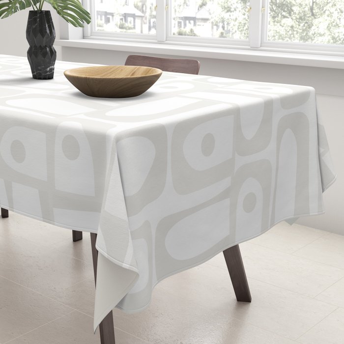Mid Century Modern Minimalist Piquet Abstract Multi Geometric Pattern in White Tones Tablecloth Gallery Image 3