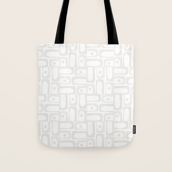 Mid Century Modern Minimalist Piquet Abstract Multi Geometric Pattern in White Tones Tote Bag Gallery Image 1