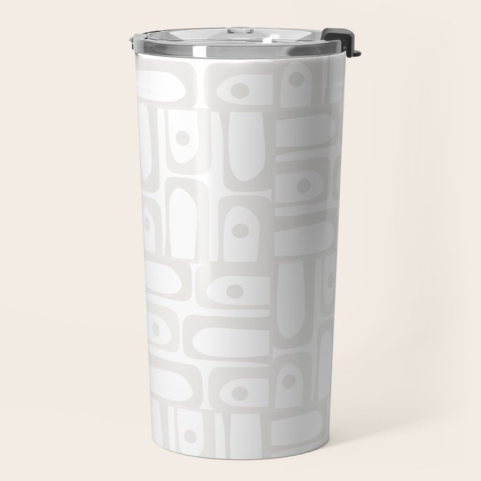 Mid Century Modern Minimalist Piquet Abstract Multi Geometric Pattern in White Tones Travel Mug Gallery Image 2