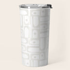Mid Century Modern Minimalist Piquet Abstract Multi Geometric Pattern in White Tones Travel Mug Gallery Image 2