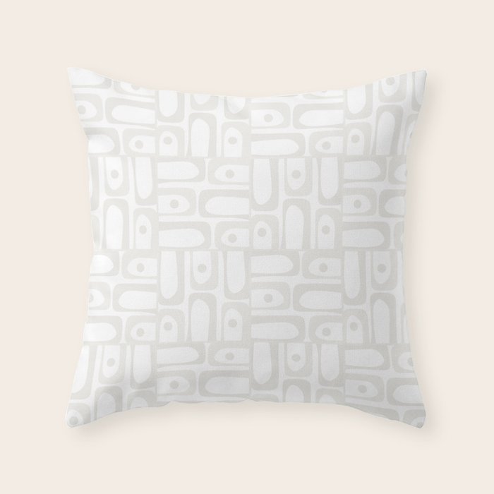 Mid Century Modern Minimalist Piquet Abstract Multi Geometric Pattern in White Tones Throw Pillow Gallery Image 1