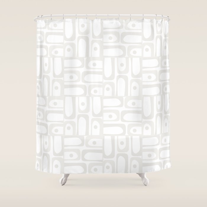 Mid Century Modern Minimalist Piquet Abstract Multi Geometric Pattern in White Tones Shower Curtain Gallery Image 1