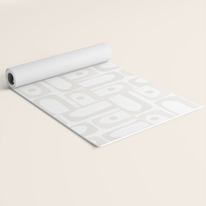 Mid Century Modern Minimalist Piquet Abstract Multi Geometric Pattern in White Tones Yoga Mat Gallery Image 2
