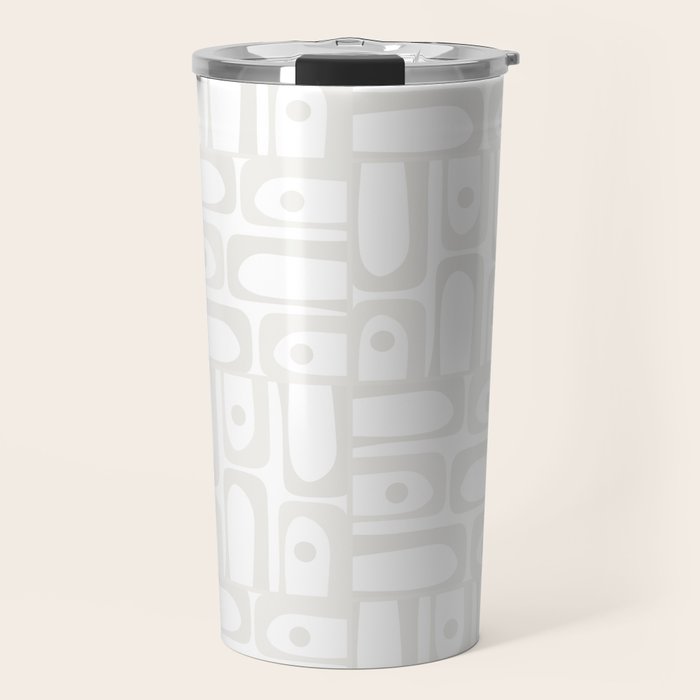 Mid Century Modern Minimalist Piquet Abstract Multi Geometric Pattern in White Tones Travel Mug Gallery Image 1
