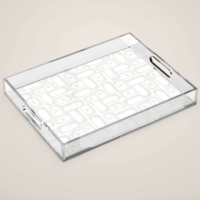 Mid Century Modern Minimalist Piquet Abstract Multi Geometric Pattern in White Tones Acrylic Tray Gallery Image 1