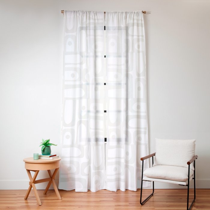 Mid Century Modern Minimalist Piquet Abstract Multi Geometric Pattern in White Tones Window Curtain Gallery Image 12
