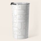 Mid Century Modern Minimalist Piquet Abstract Multi Geometric Pattern in White Tones Travel Mug Gallery Image 3