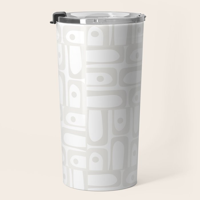 Mid Century Modern Minimalist Piquet Abstract Multi Geometric Pattern in White Tones Travel Mug Gallery Image 3