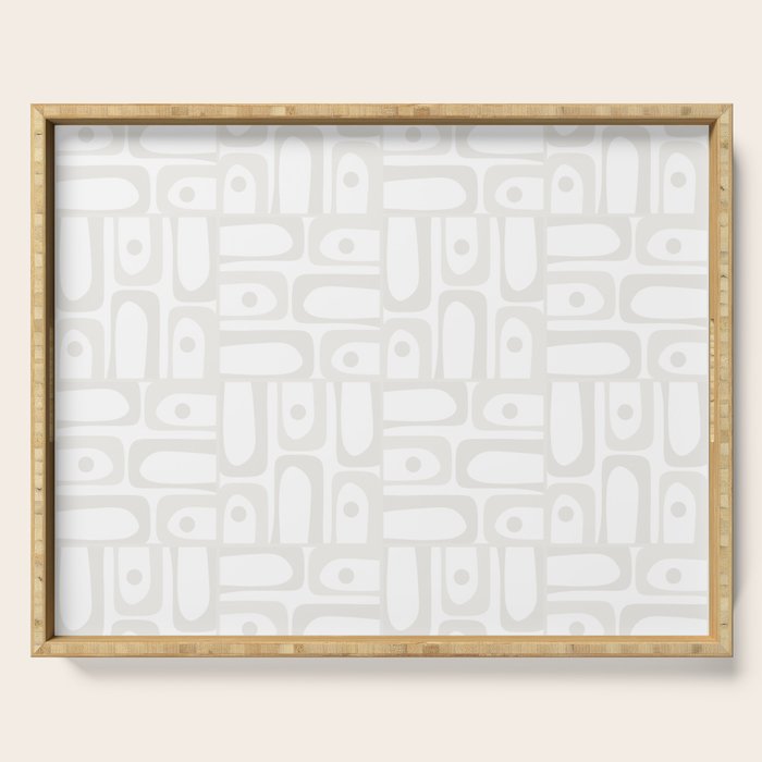 Mid Century Modern Minimalist Piquet Abstract Multi Geometric Pattern in White Tones Serving Tray Gallery Image 1