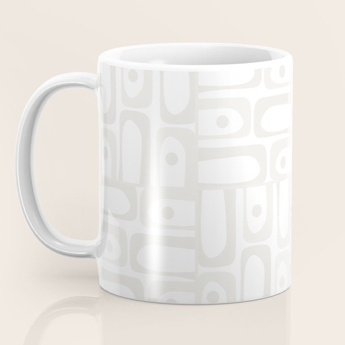 Mid Century Modern Minimalist Piquet Abstract Multi Geometric Pattern in White Tones Coffee Mug Gallery Image 3