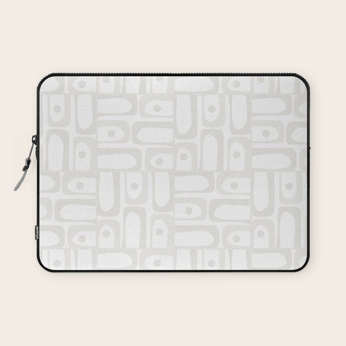 Mid Century Modern Minimalist Piquet Abstract Multi Geometric Pattern in White Tones Laptop Sleeve Gallery Image 1